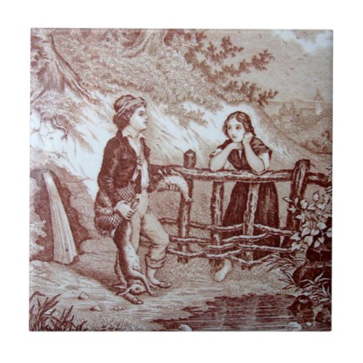 Repro Viktorianisch 1880 Sepia Tile "The Hunt" Fliese (Vorderseite)