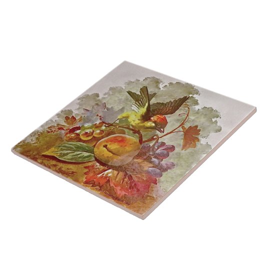 Repro Viktorianisch handbemalt Bird & Fruit Tile # Fliese (Seite)