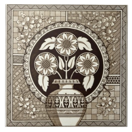 Repro Viktorianische Ästhetische Vase der Sonnenbl Fliese (Vorderseite)