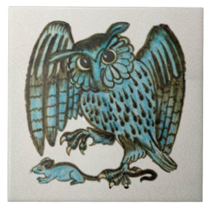 Repro Vintage 1880er De Morgan Blau Eule & Ratte Fliese