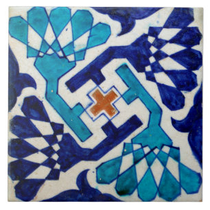 Repro Vintage Blau Geometrisches Blumenfliesenmust Fliese