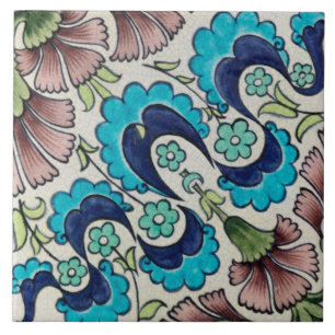 Repro Vintage Blau-Maroon-Blumenmuster De Morgan F Fliese