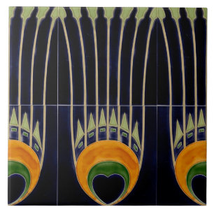 Repro Vintage Floral Art Nouveau Jugendstil Schwar Fliese