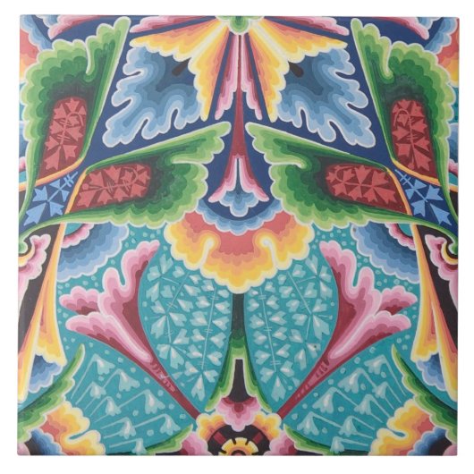 Repro Vintage Geometrisch Bunt Regenbogen Floral Fliese (Vorderseite)