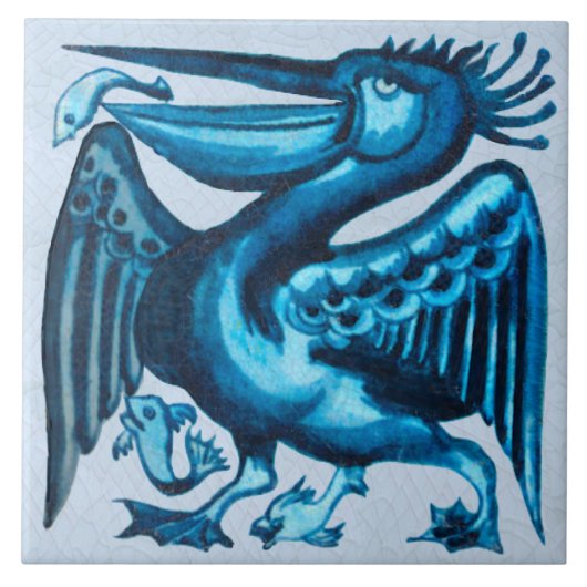 Repro von Original De Morgan Blue Pelican Bird Fliese (Vorderseite)