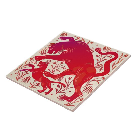 Repro Wm De Morgan Ruby Luster Cats (Panthers) HP Fliese (Seite)