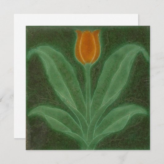 Repro Yellow Green Tulip Art Nouveau Tile Card Einladung (Vorne/Hinten)