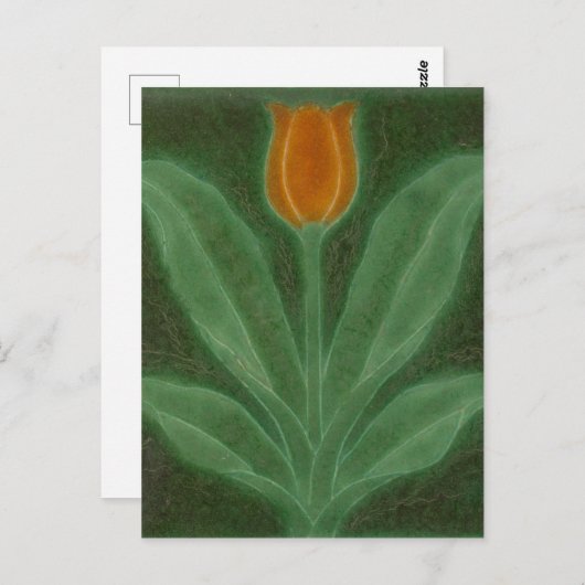 Repro Yellow Green Tulip Art Nouveau Tile Card Postkarte (Vorne/Hinten)