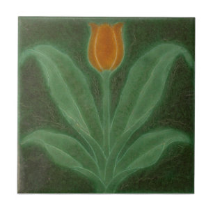 Repro Yellow Green Tulip Art Nouveau Tile Fliese