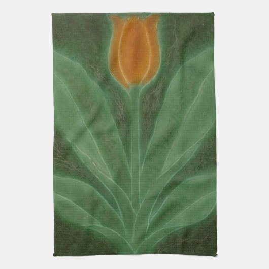 Repro Yellow Green Tulip Art Nouveau Tile Geschirrtuch (Vertikal)