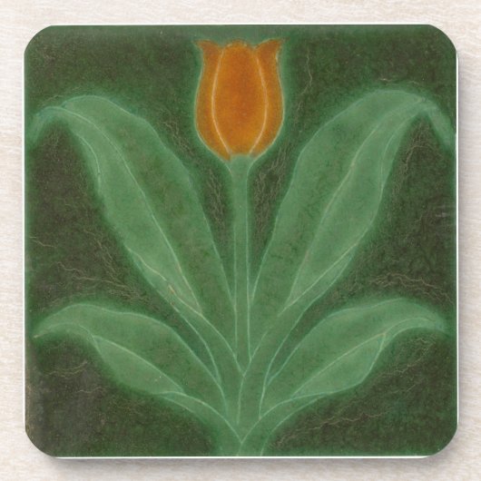 Repro Yellow Green Tulip Art Nouveau Tile Getränkeuntersetzer (Vorderseite)