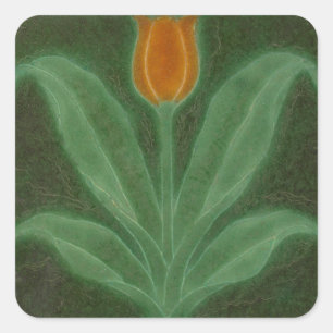 Repro Yellow Green Tulip Art Nouveau Tile Quadratischer Aufkleber