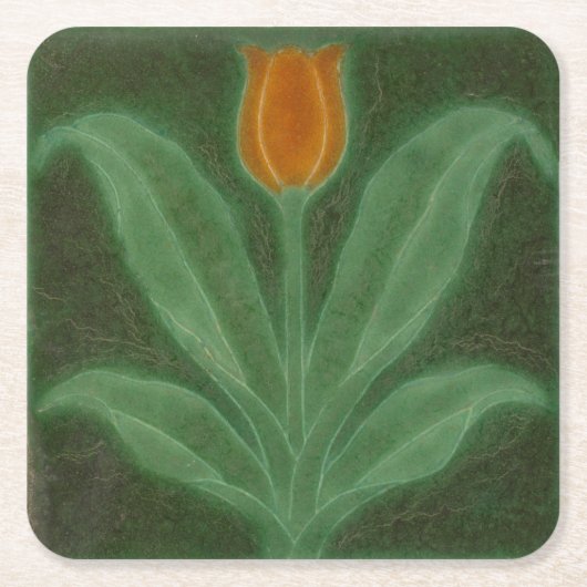 Repro Yellow Green Tulip Art Nouveau Tile Rechteckiger Pappuntersetzer (Vorderseite)