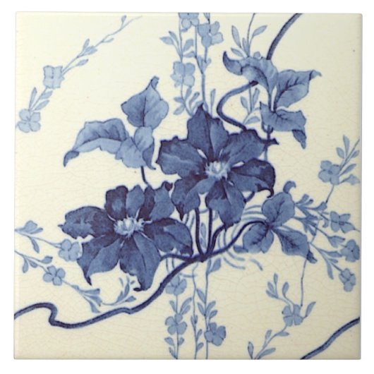 Reproduction 1898 Design Minton Blue White Floral Fliese (Vorderseite)
