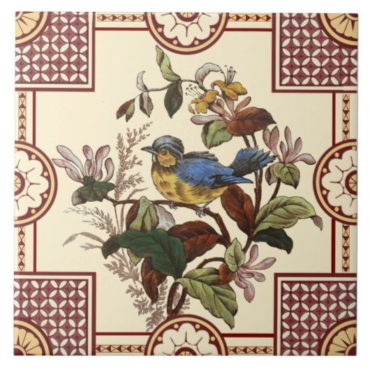 Reproduction Viktorianisch Aesthetic Bird & Blume Fliese (Vorderseite)