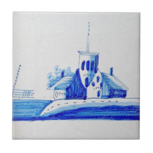 Reproduktion Delft blau-weiße holländische Kapelle Fliese