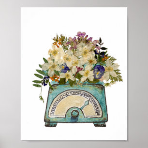 Reproduktion von gepressten Blumen auf einer alten Poster