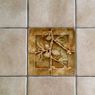 Reproduktion von Vintage Art Nouveau Tannenzapfen  Fliese