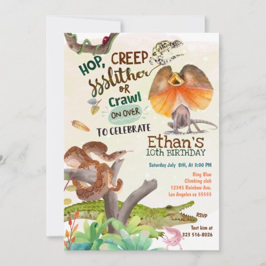 Reptil Birthday Party Einladung (Vorderseite)