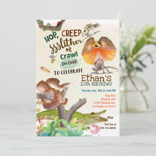 Reptil Birthday Party Einladung (Stehend Vorderseite)