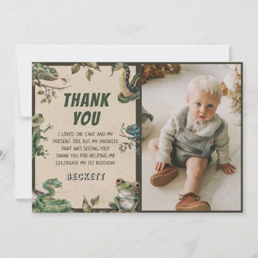 Reptil Kindergeburtstag Foto Dankeskarte (Vorderseite)