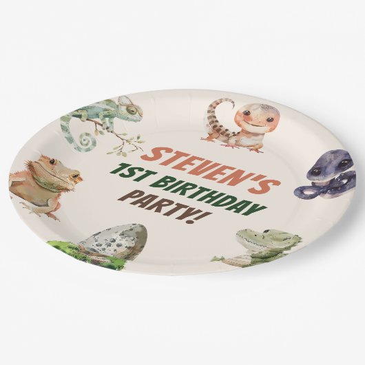 Reptil Kindergeburtstag Party Pappteller (Schrägansicht)