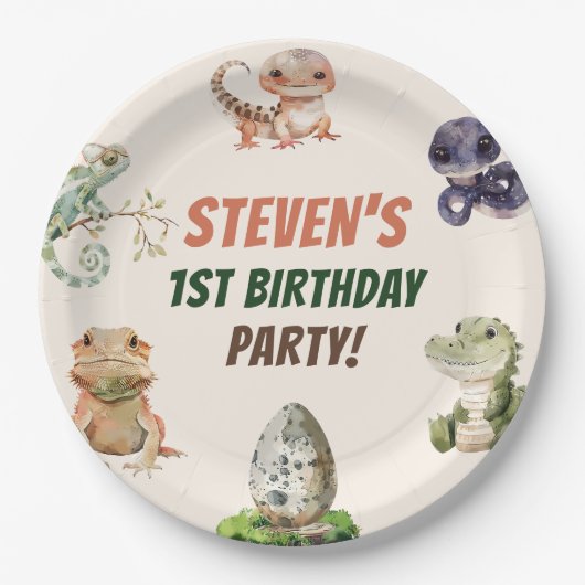 Reptil Kindergeburtstag Party Pappteller (Vorderseite)