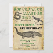 Reptil Party Geburtstag, Schlangen-Eidechsen-Allig Einladung (Vorderseite)