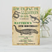 Reptil Party Geburtstag, Schlangen-Eidechsen-Allig Einladung (Stehend Vorderseite)