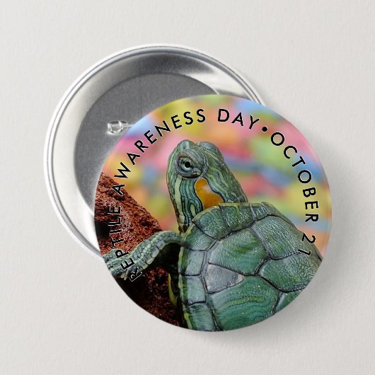 Reptile Awareness Day, Red Oared Slider Button (Vorne & Hinten)