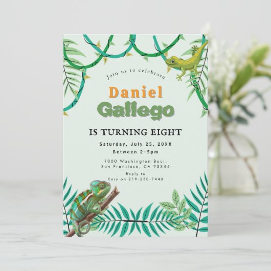 Reptile Birthday Einladung (Stehend Vorderseite)