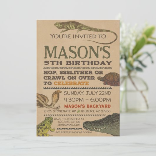 Reptile Birthday Einladung (Stehend Vorderseite)