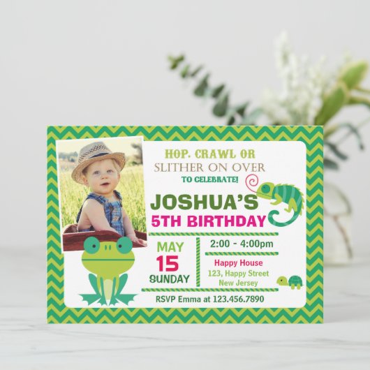 Reptile Birthday Einladung (Stehend Vorderseite)