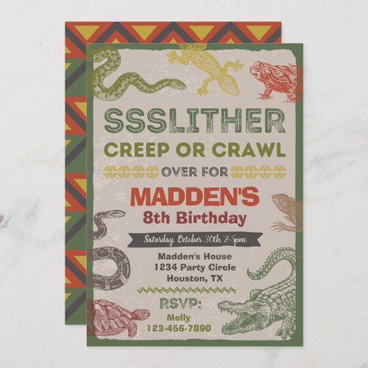 Reptile Birthday Einladung | Reptil-Party (Vorne/Hinten)