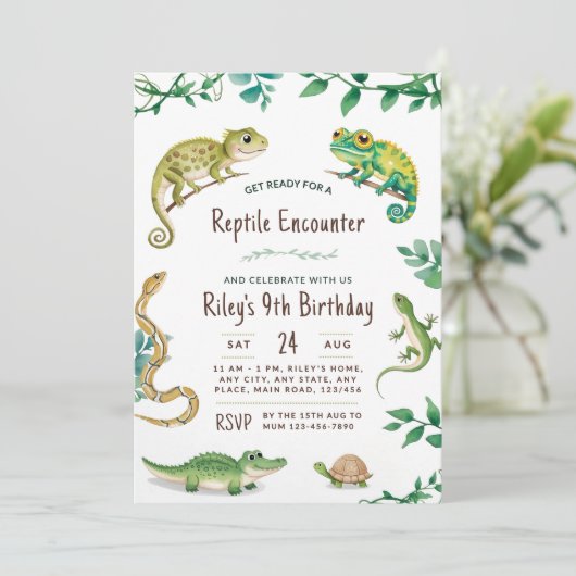 Reptile Birthday Schlange Party laden Digital Einl Einladung (Stehend Vorderseite)