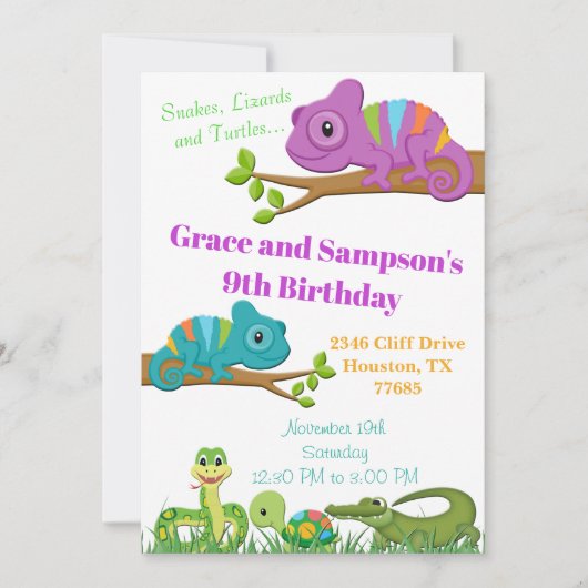 Reptile Jungle Snake Turtle Birthday Invitation Einladung (Vorderseite)