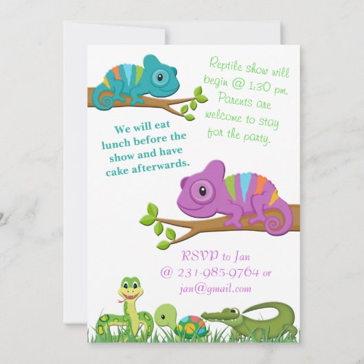 Reptile Jungle Snake Turtle Birthday Invitation Einladung (Rückseite)