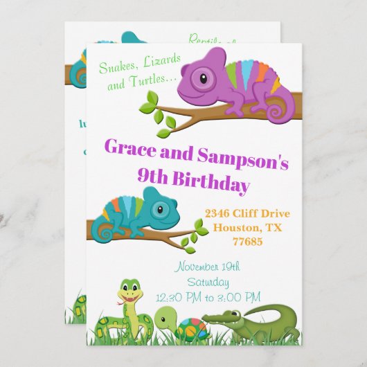 Reptile Jungle Snake Turtle Birthday Invitation Einladung (Vorne/Hinten)