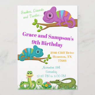 Reptile Jungle Snake Turtle Birthday Invitation Einladung