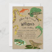 Reptile, Lizards & Amphibians Kids Birthday Kraft Einladung (Vorderseite)