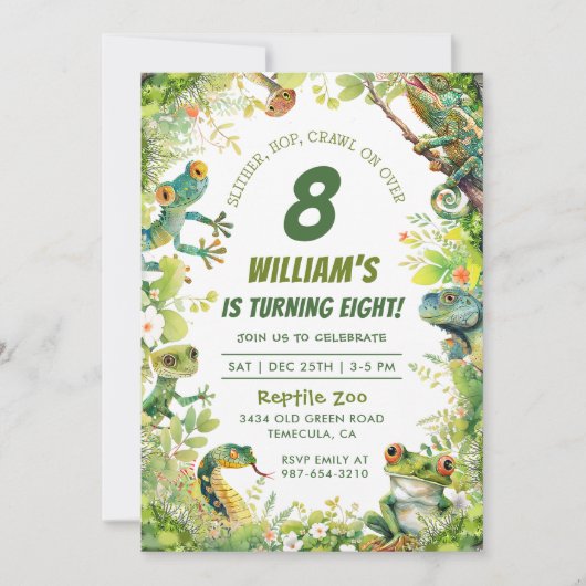 Reptile Slither Crawl Schlange Geburtstag Einladung (Vorderseite)