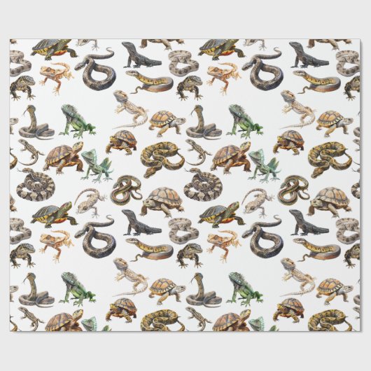Reptile Snake Lizard Schildkröte Tiermuster Geschenkpapier (Flach)