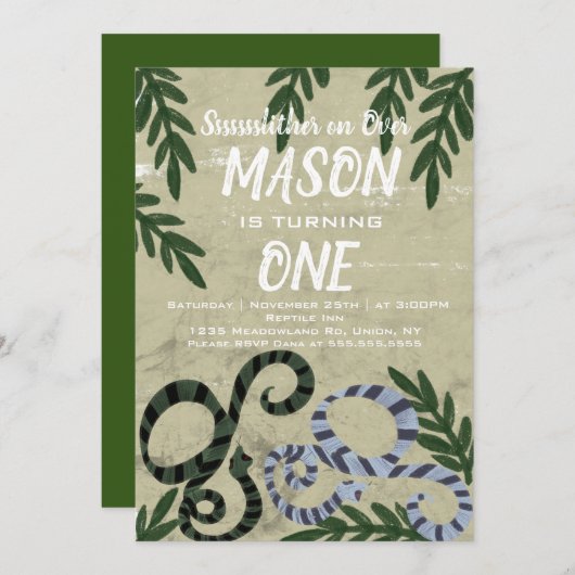 Reptile Snake Zoo Tropische Geburtstagsparty Einladung (Vorne/Hinten)