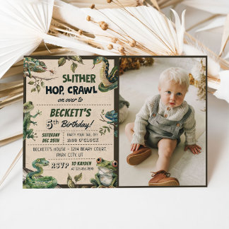 Reptile Themed Kid's Geburtstagsparty Foto Einladung