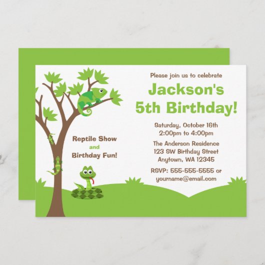 Reptile Tree Geburtstagsparty Einladung (Vorne/Hinten)