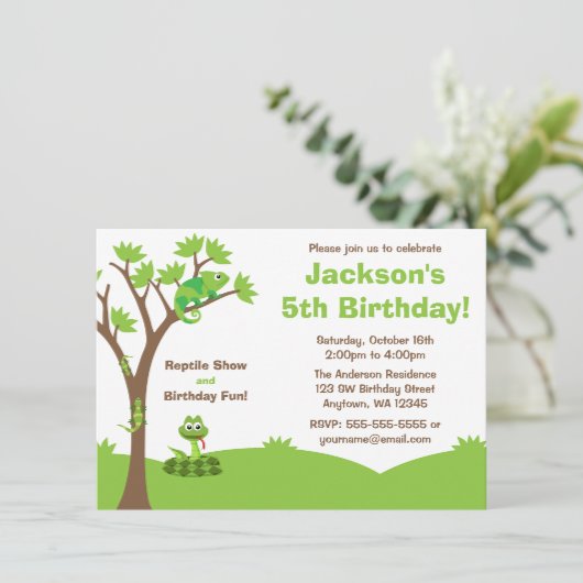 Reptile Tree Geburtstagsparty Einladung (Stehend Vorderseite)