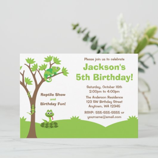 Reptile Tree Geburtstagsparty Einladung (Stehend Vorderseite)