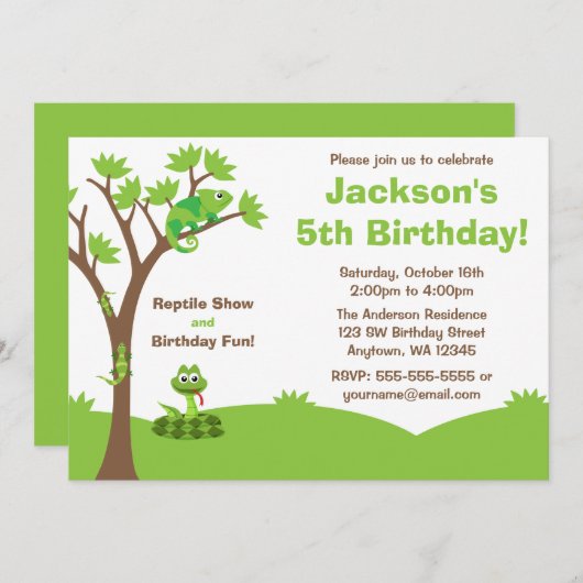 Reptile Tree Geburtstagsparty Einladung (Vorne/Hinten)