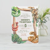 Reptiles Snakes Boy Birthday Einladung (Stehend Vorderseite)