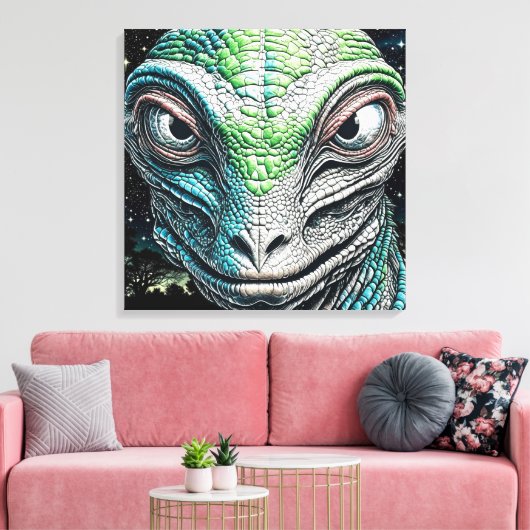 Reptilian Lizard Man Alien Extraterrestrial wird Leinwanddruck (Insitu (Wohnzimmer))